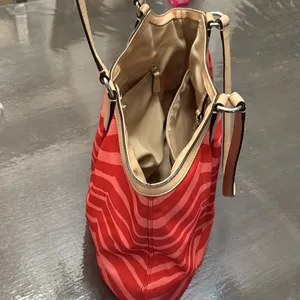 Coach Red and Tan Zebra Striped Purse 👜 thumbnail 11