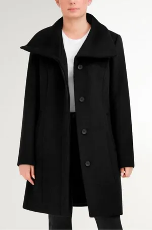 Cole Haan Black Convertible Collar Button Front Wool Cashmere Long Coat Size 4 thumbnail 1