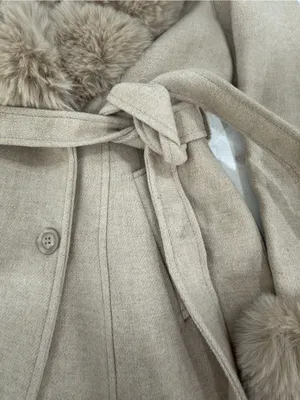 EMPRADA Women's Cream Faux Fur Collar Long Coat thumbnail 8
