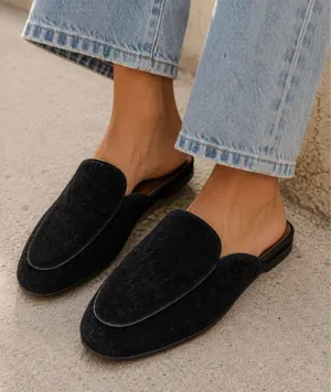 Theory X Newbark Black Suede Leather Mule Flats Womens 8 Comfort Shoes Preppy thumbnail 1