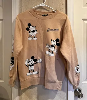 Disney Mickey Mouse Beige Graphic Sweatshirt Sweater Size Small 0451 thumbnail 1