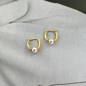 White Pearl Gold Hoop Earrings for Women,Pearl Earrings thumbnail 3