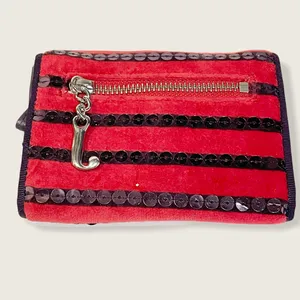 Juicy Couture Velour Y2K Oxblood Heart Purple Sequin Stripe Snap Zipper Wallet‎ thumbnail 5