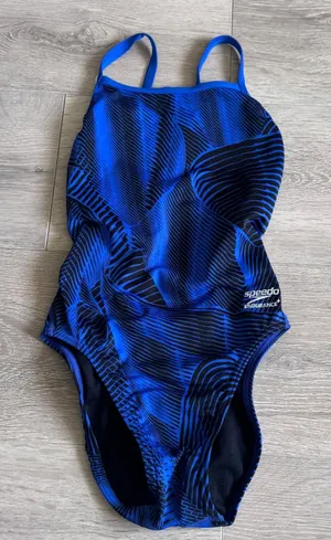 Speedo Endurance+ Blue Black Abstract Flyback One Piece Swimsuit 26 7719902 thumbnail 1