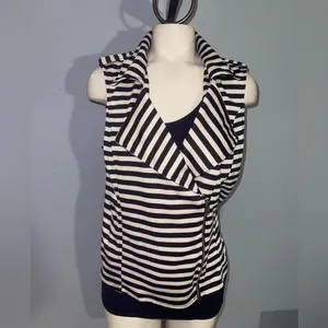 Xhilaration Vest Womens Size large Sleeveless W/ Zipper Striped cream black top thumbnail 4