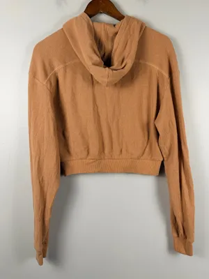 Skims cropped waffle knit full zip jacket size small in tan thumbnail 5