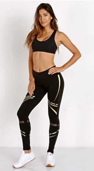 ALO Yoga Airbrush‎ Chakra Leggings Size Small in Black & Gold thumbnail 1