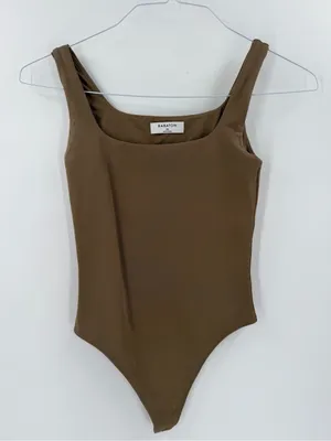Aritzia BABATON Square contour sleeveless thong tank top mocha brown bodysuit thumbnail 3