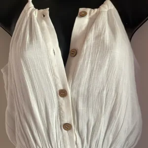 Wishlist, small white summer‎ dress wooden accent buttons, functionable. NWT. thumbnail 1