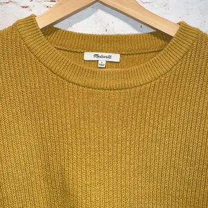 Madewell patch pocket pullover sweater mustard yellow small tight knit cotton S thumbnail 2