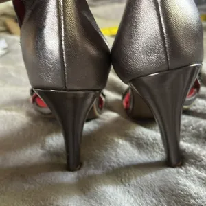 Vintage by Jeffrey Campbell Pewter/Red Ankle Strap 3” Heels Sz 9 thumbnail 5