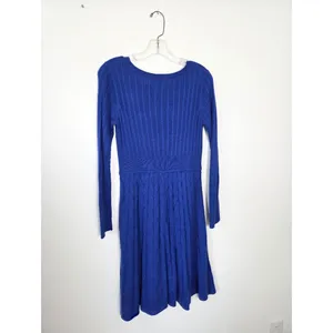 Eliza J Cobalt Blue Cable Knit Midi Dress Chevron Long Sleeve Modest Teacher M thumbnail 9