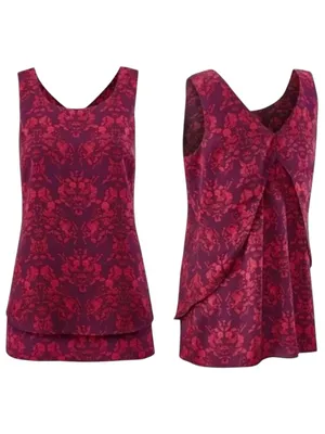 Cabi Sleeveless Blouse Medium Purple Pink Print V-Neck Layered Hem Top thumbnail 2