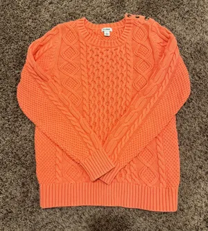 L.L Bean WOMEN S DOUBLE L MIXED CABLE KNIT SWEATER CREWNECK‎ Signature Orange thumbnail 1