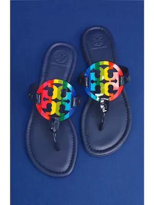 Tory Burch • Miller Sandal Rainbow / Royal Navy leather slide thong flip flop thumbnail 3