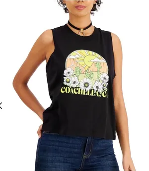 Love Tribe -1613 NWT Coachella Graphic Tank Top Muscle Top Black Size‎ Medium thumbnail 1