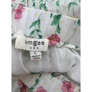 UMGEE Floral Tiered Maxi Skirt Women L White Pink Pleated Lined Chiffon‎ Cottage thumbnail 4