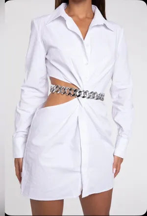Heiress Beverly Hills White Chain Shirt Dress size XXS thumbnail 1