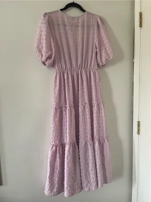 Pink Puff Sleeve Tiered Midi Dress Small Cottagecore Modest Romantic thumbnail 7