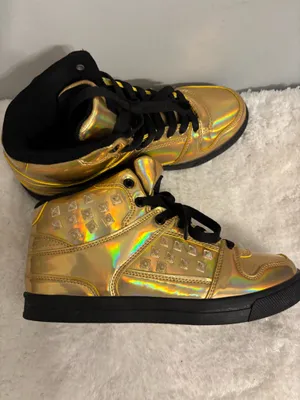 Gold and black preppy or casual sneakers Sz. 7.5 Unisex thumbnail 5