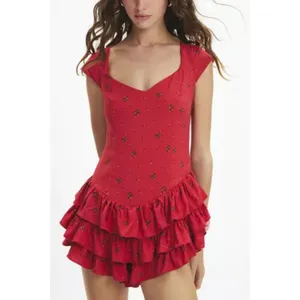 Kimchi Blue Drop Waist Scarlet Frilled Strawberry Romper Playsuit Size M Nwot! thumbnail 2