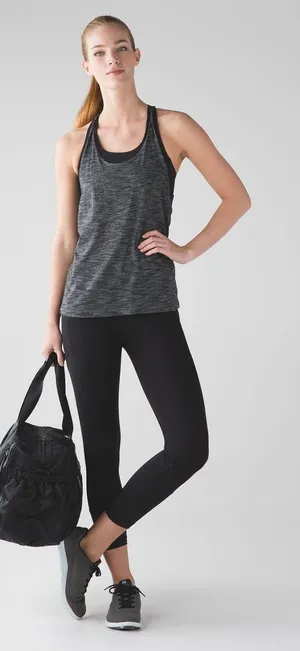 Lululemon Twist & Toil Tank Size‎ 4 Heathered Black Built In Bra Yoga Gym thumbnail 1