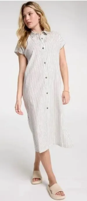 Calia Swim Coverup Dress Yucatan Stripe Ivory Linen Blend Button Down NWT Medium thumbnail 1