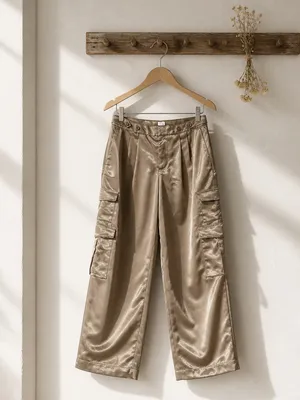 Target Satin Cargo Wide-Leg Pants in Taupe thumbnail 3