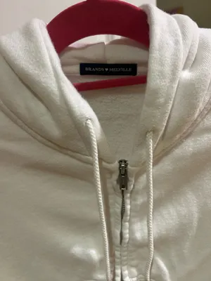 Brandy Melville White Zip-Up Hoodie thumbnail 3