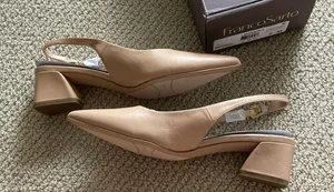 NEW Franco Sarto Racer Pumps Short Heels Sling backs Nude Size 8 NIB thumbnail 8