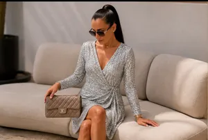 H&M Silver Sequin Wrap Dress thumbnail 2