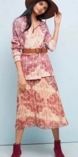 Akemi + Kin Anthropologie Laurel Canyon Pleated Midi Boho Skirt Size XS thumbnail 1