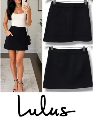 Lulu's | NWOT Black with Front Patch Pockets A-Line Mini Skirt (size S) thumbnail 2