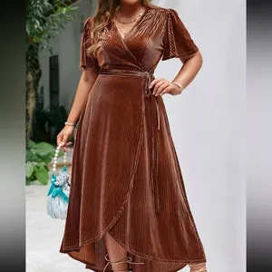 High low tie side wrap velvet‎ dress thumbnail 3