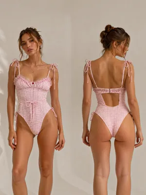 For Love & Lemons Haiden One Piece Swimsuit Rose Tyrie Pink Gingham S NWT thumbnail 2