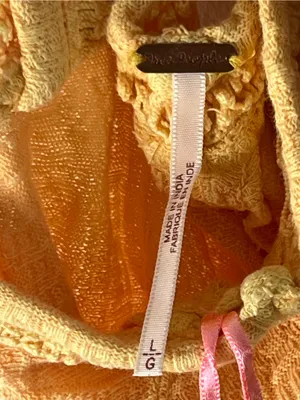 FREE PEOPLE Yellow Textured Embroidered Straps Halter Top Size Large Boho Casual thumbnail 3