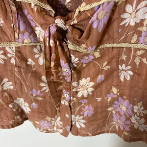 Free People‎ Call Me Baby Cap Sleeve Button Up Shirt in Meerkat Combo Size Large thumbnail 4