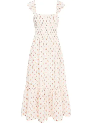 NWT LoveShackFancy Guinevere Maxi in Cerise Pink Floral Cotton Smocked Dress XS thumbnail 4