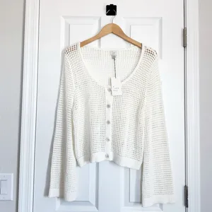NWT A New Day Cardigan Ivory Open Knit Button Front Size L thumbnail 4