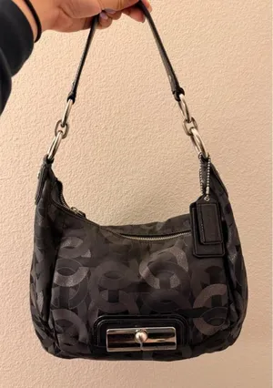 Vintage Shimmery Black Coach Kristin Op Art Chainlink Hobo Bag 2011 thumbnail 1