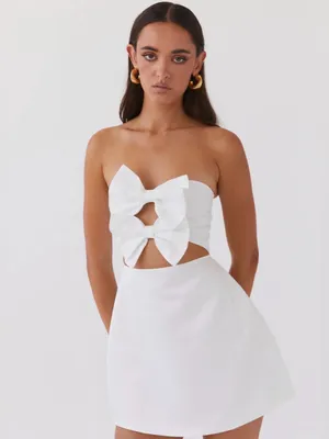 NWT Peppermayo Girl Crush Bow Mini Dress in White, Size 4 thumbnail 7