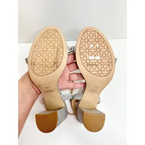 Badgley Mischka Sandals Size 8.5 Silver Block Heel Open Toe Embellished Bridal thumbnail 8