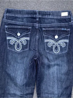 Seven7 Jeans Slim Boot Cut Dark Wash Embroidered Flap Pocket Womens 12 Stretch thumbnail 4