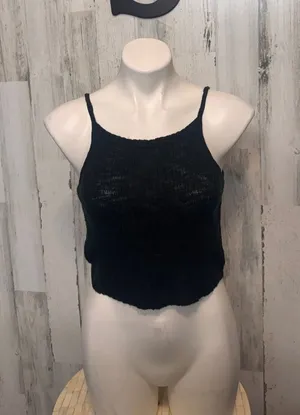 Bear Dance Knit Halter Cami Crop Top Womens S Solid Black High Neck Sweater Tank thumbnail 1