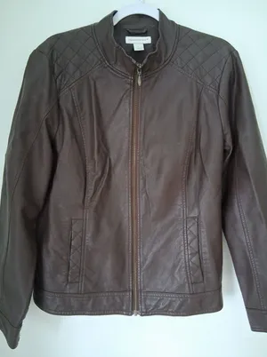 Christopher & Banks Jacket Brown Faux Leather Zip Up Pockets Women's size L thumbnail 1