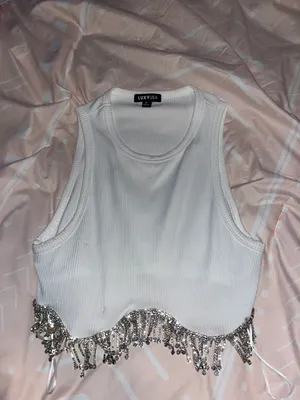 Rinestone Crop Top White Size M thumbnail 5