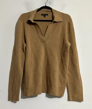 Banana Republic Factory Johnny Collar Sweater Brown Sugar Large Neutral Minimal thumbnail 1
