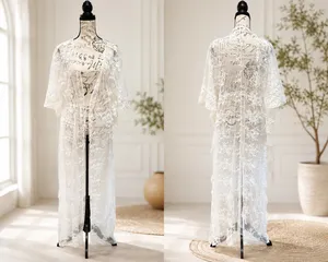 Ark & Co. White Floral Lace Duster Kimono Maxi Swim Cover-Up / Robe - Size S ✨ thumbnail 3