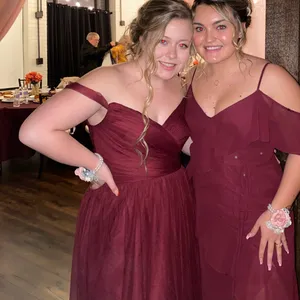 David's Bridal Burgundy Maxi Dresses thumbnail 1