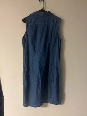 Talbots Denim Shirt Dress Size 8 Sleeveless Button Front Utility Y2K thumbnail 2